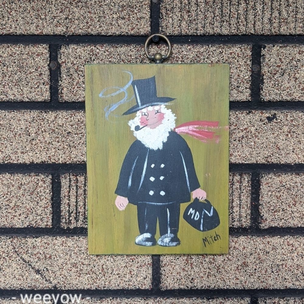 Vintage Hand Painted Doctor Painting on Wood MCM